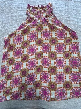 Christian Siriano Halter Top boho patterned print size M ruffled neck flowy